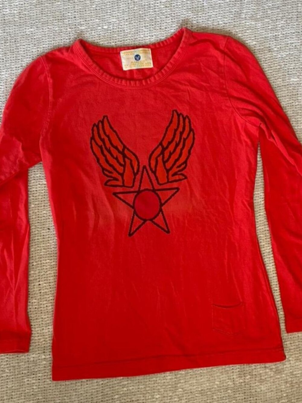 Women's Vintage Long Sleeve Graphic Red Shirt